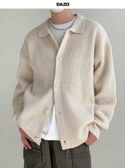 Casual Fit Crew Neck Mens Cardigan Sweater