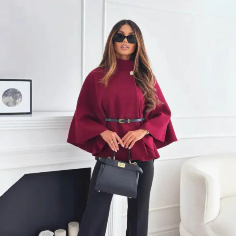 Warm Fleece Hooded Button Cape - Olytrend