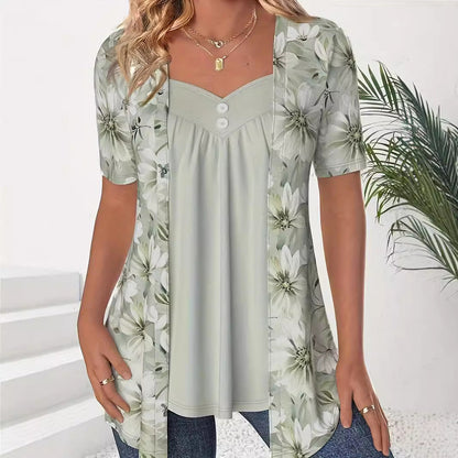 Casual Floral Women's T-Shirt with Heart Detail