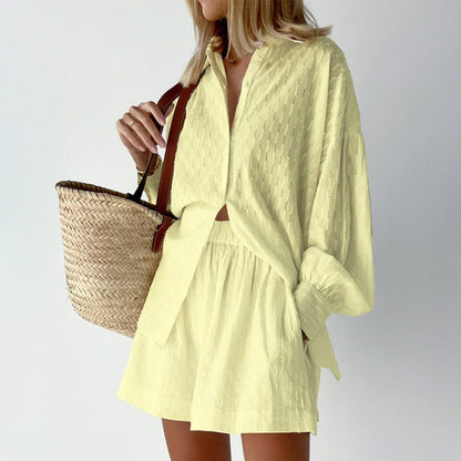 Comfy Women's Blouse and Shorts Set with Puff Sleeves