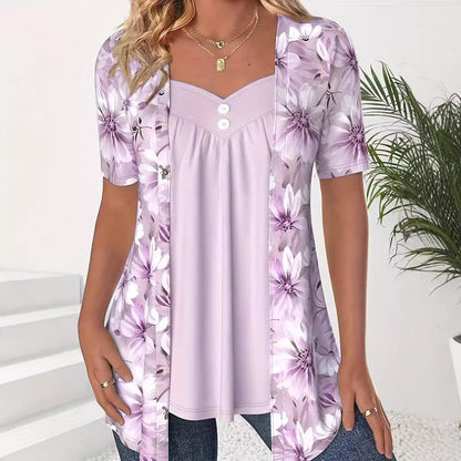 Casual Floral Women's T-Shirt with Heart Detail - Nocini