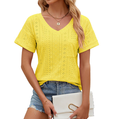 Comfy V-Neck Women's Tee with Bright Floral Pattern