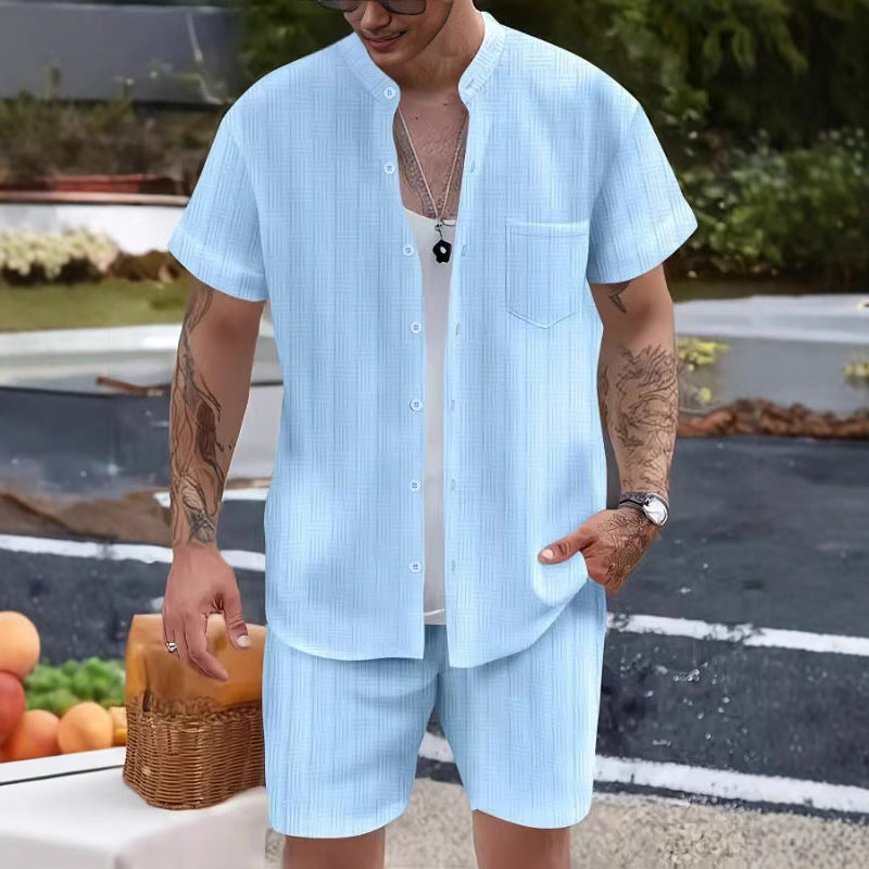Men's Casual Henley Shirt and Shorts Set