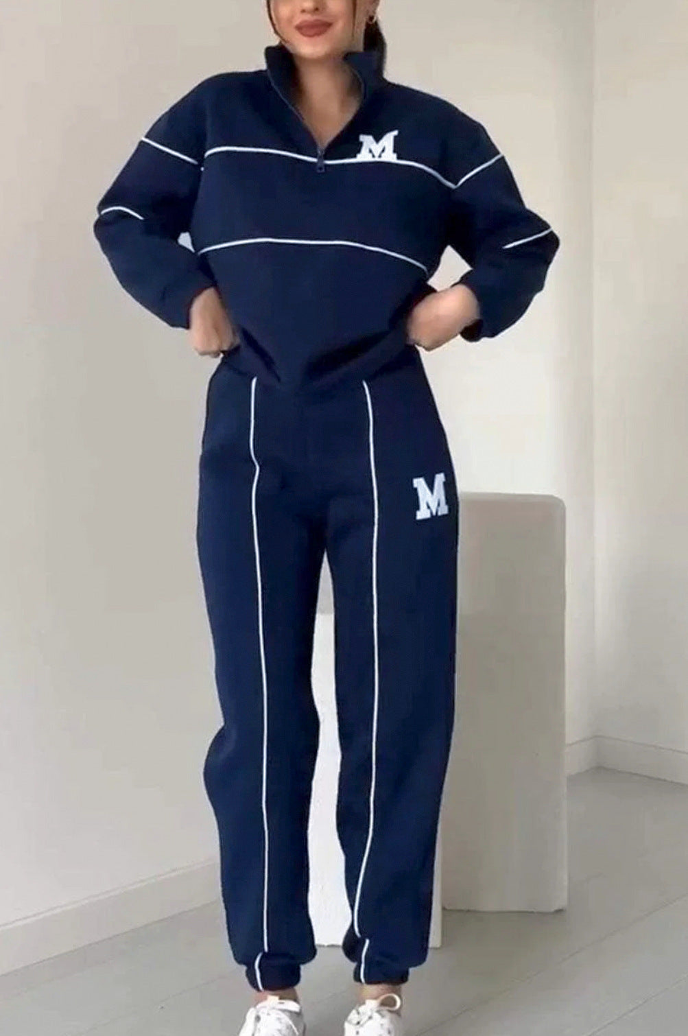 Ladies Comfortable Jogger Suit Half Zip Elastic Bottoms
