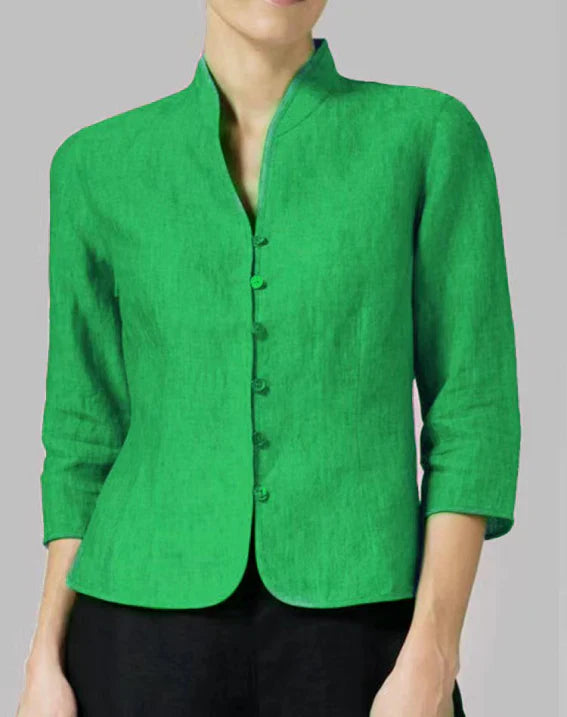 Elegant V-Neck Linen Women's Blouse