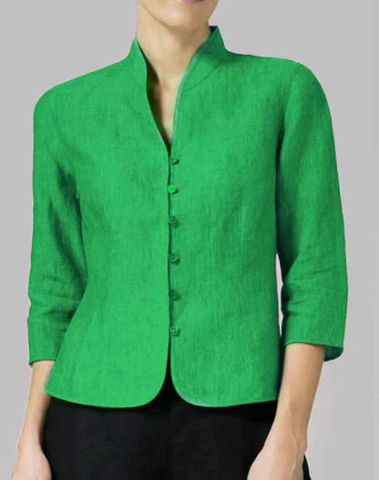 Elegant V-Neck Linen Women's Blouse