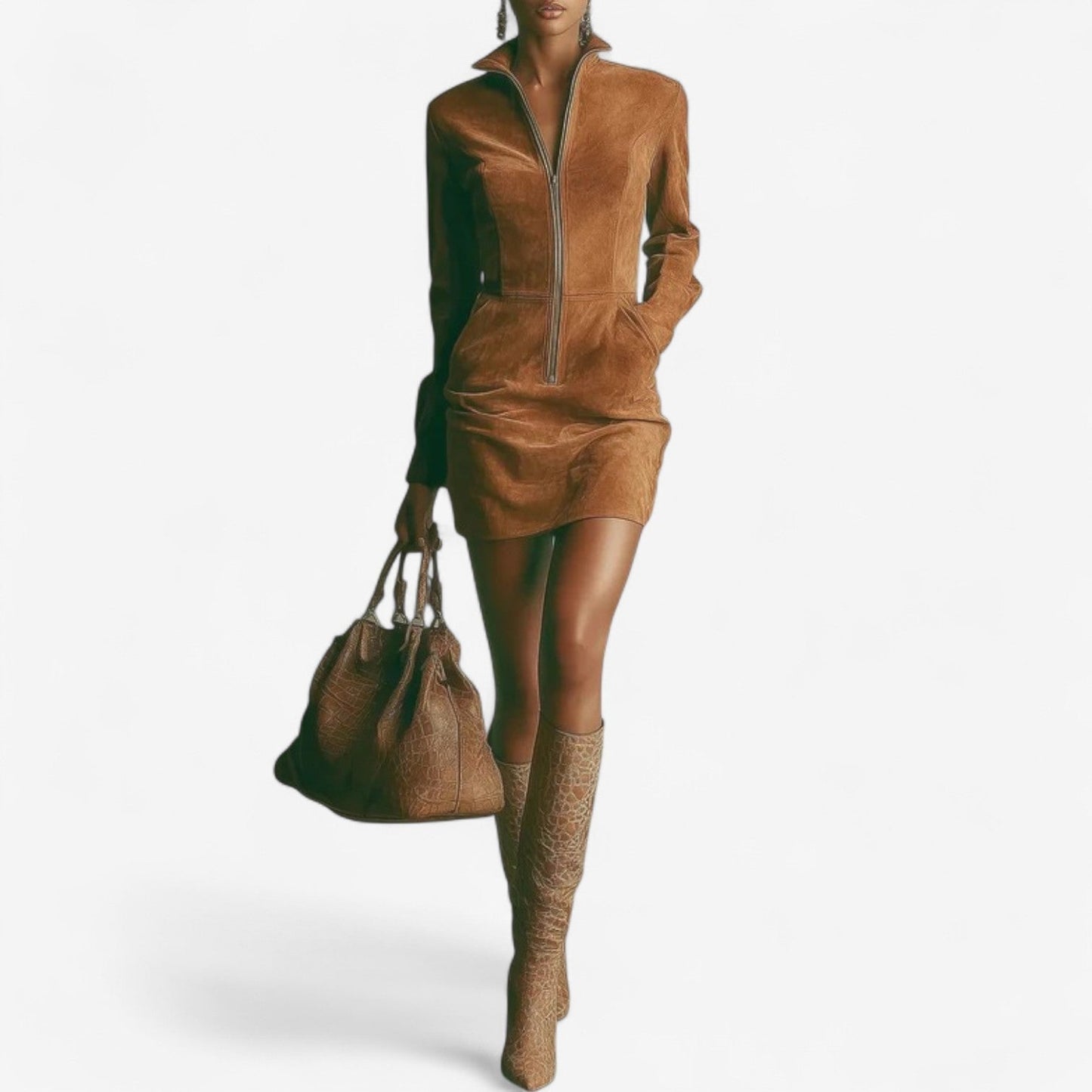 Easy Zip Front Midi Dress - Olytrend