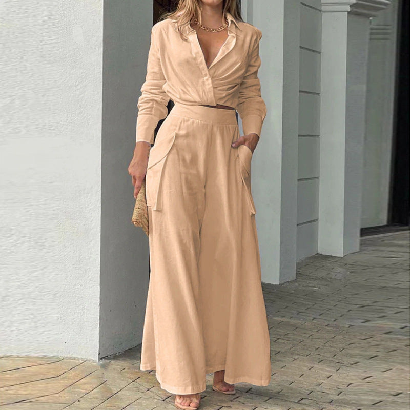 Classic 2-Piece Suit with Fitted Top and Wide Leg Pants - Nocini