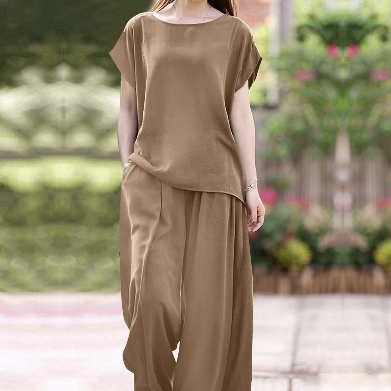 Comfy Women's 2 Piece Outfit Loose Top Wide Leg Pants