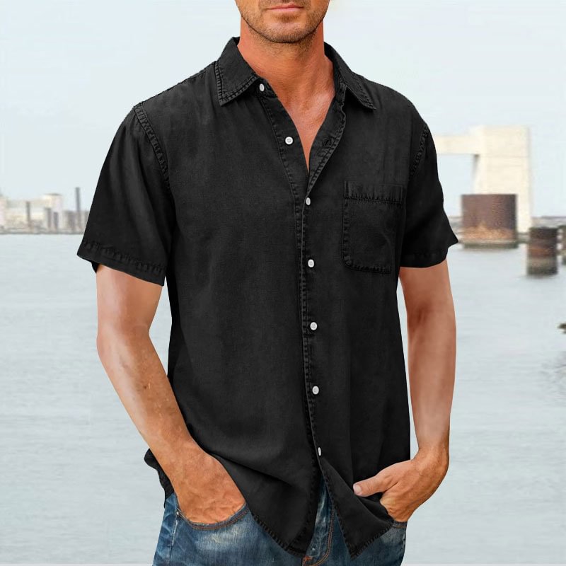 Casual Short Sleeve Mens Shirt with Button Front