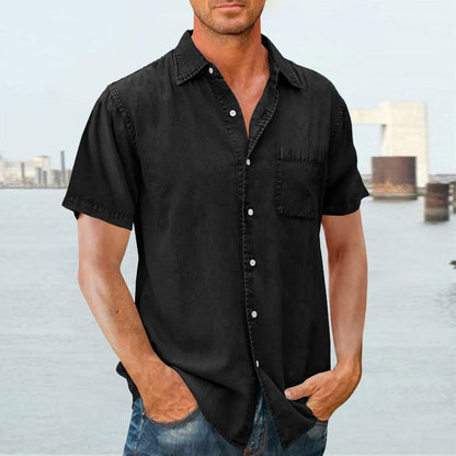 Casual Short Sleeve Mens Shirt with Button Front