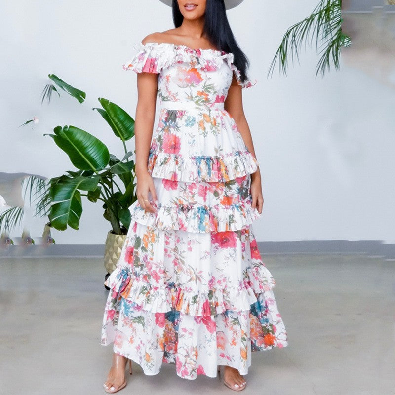 Flowy Off Shoulder Ruffle Maxi Dress for Women - Nocini