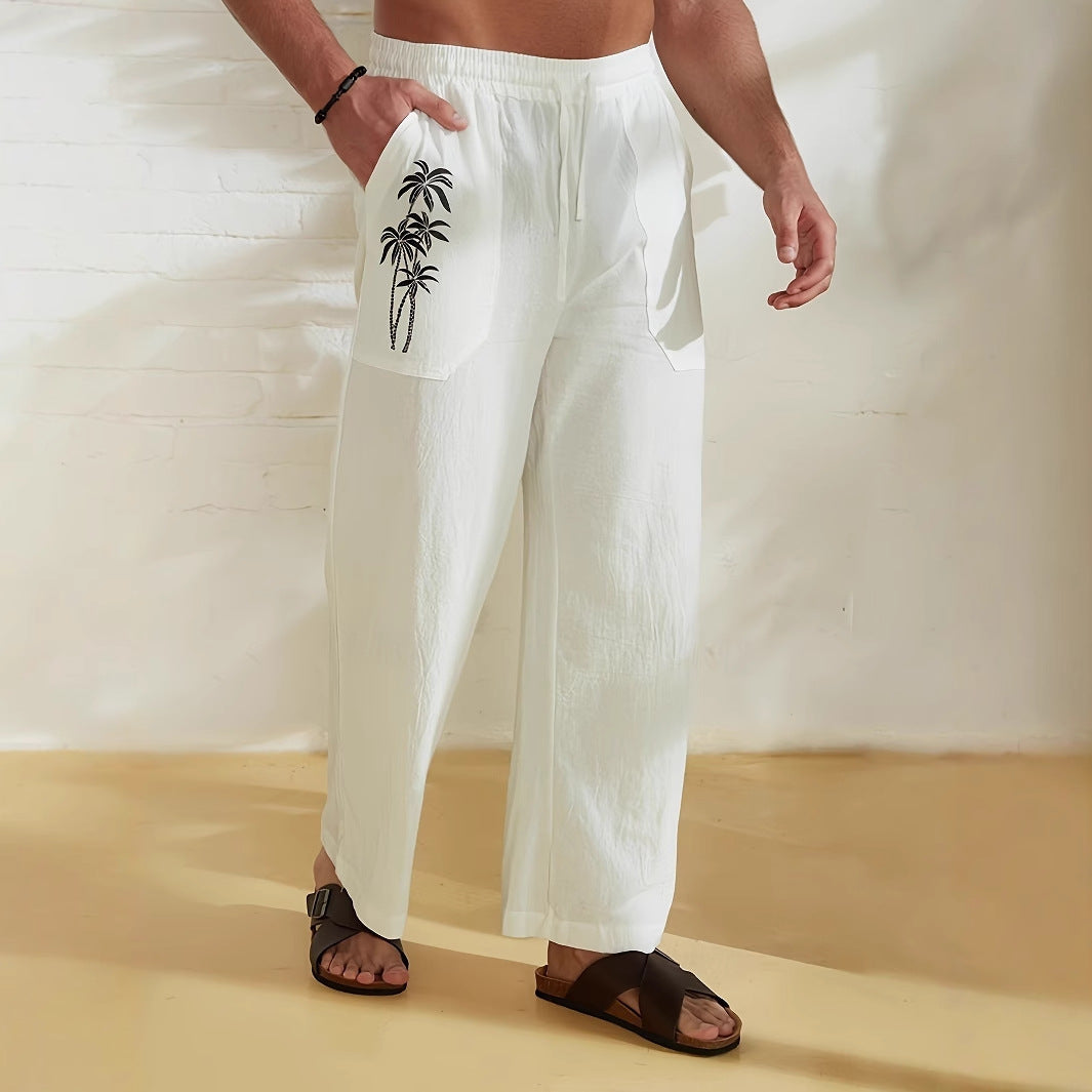 Loose Fit Mens Cotton Pants with Elastic Waist - Nocini