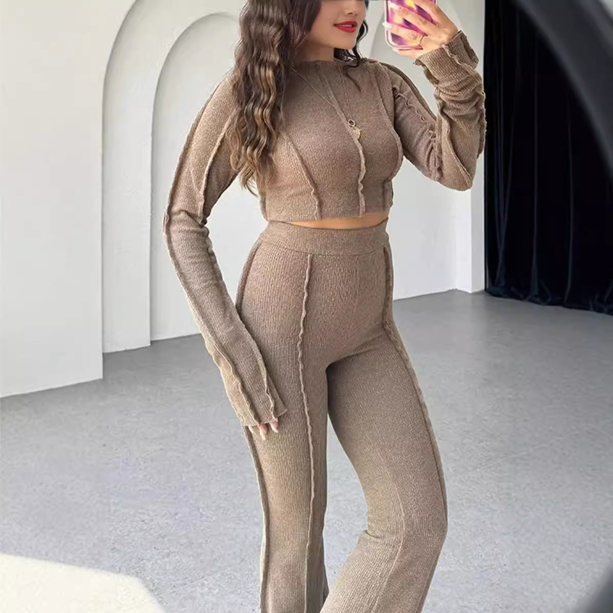 Women's Fit Knit Top and High Waist Trousers - Nocini