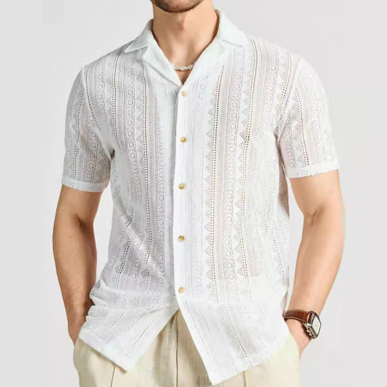 Casual Short Sleeve Mens Shirt with Soft Lace Details