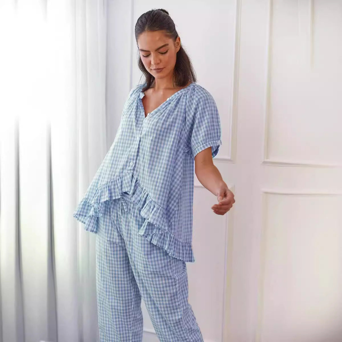 Women's Casual Cotton Pants Set with Loose Fit Top - Nocini