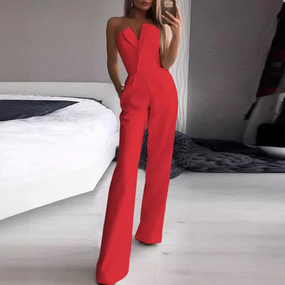 Women's Strapless Wide Leg Jumpsuit Elegant Style