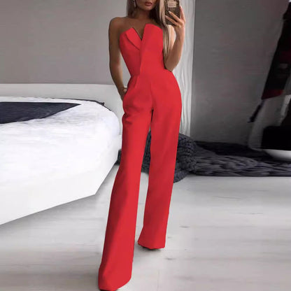 Women's Strapless Wide Leg Jumpsuit Elegant Style