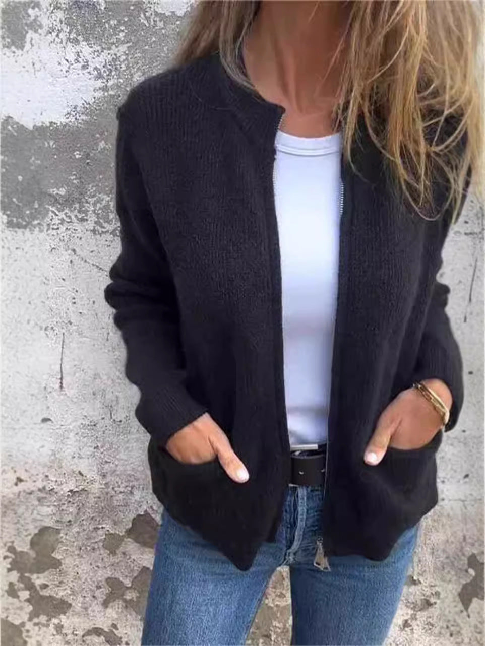 Casual Zip Up Women's Coat with Pockets