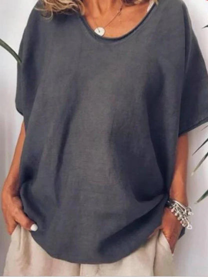Relaxed Fit V-Neck Linen Women's Blouse