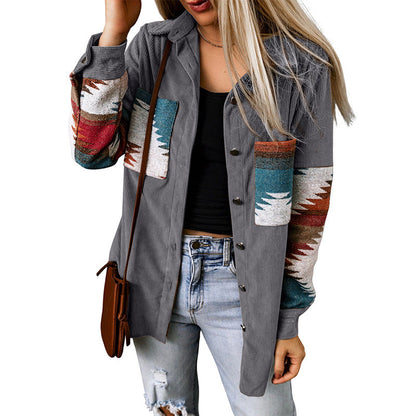 Casual Corduroy Aztec Cardigan Jacket for Women