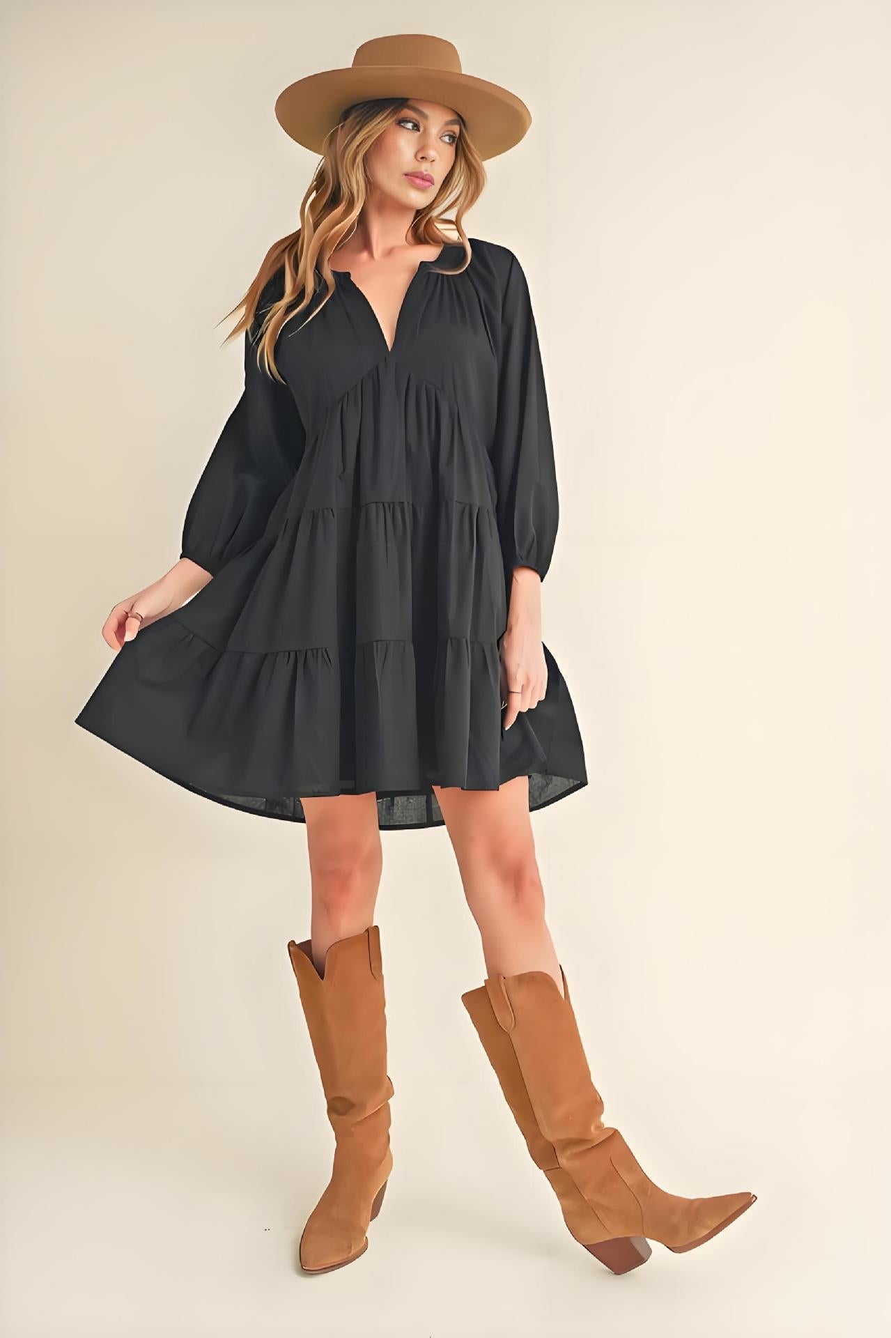 Casual Cotton V Neck A Line Dress - Nocini
