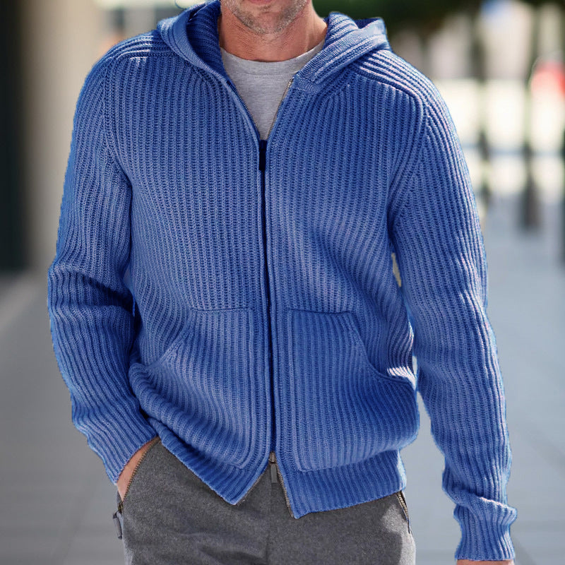 Cozy Men's Hooded Knit Cardigan Sweater