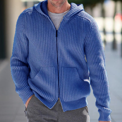 Cozy Men's Hooded Knit Cardigan Sweater