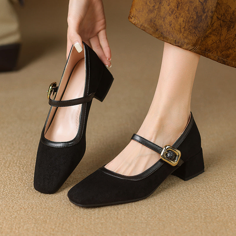 Classic Round Toe Mary Jane Shoes - Buckle Detail