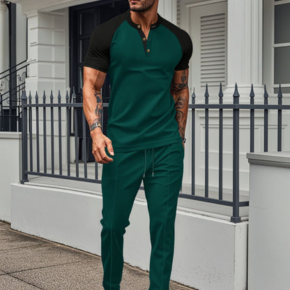 Men's Workout Set - Slim Fit - Moisture Wicking Short Sleeve Top