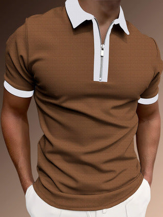 Men's Slim Fit Polo Shirt with Zip and Moisture Wicking Fabric