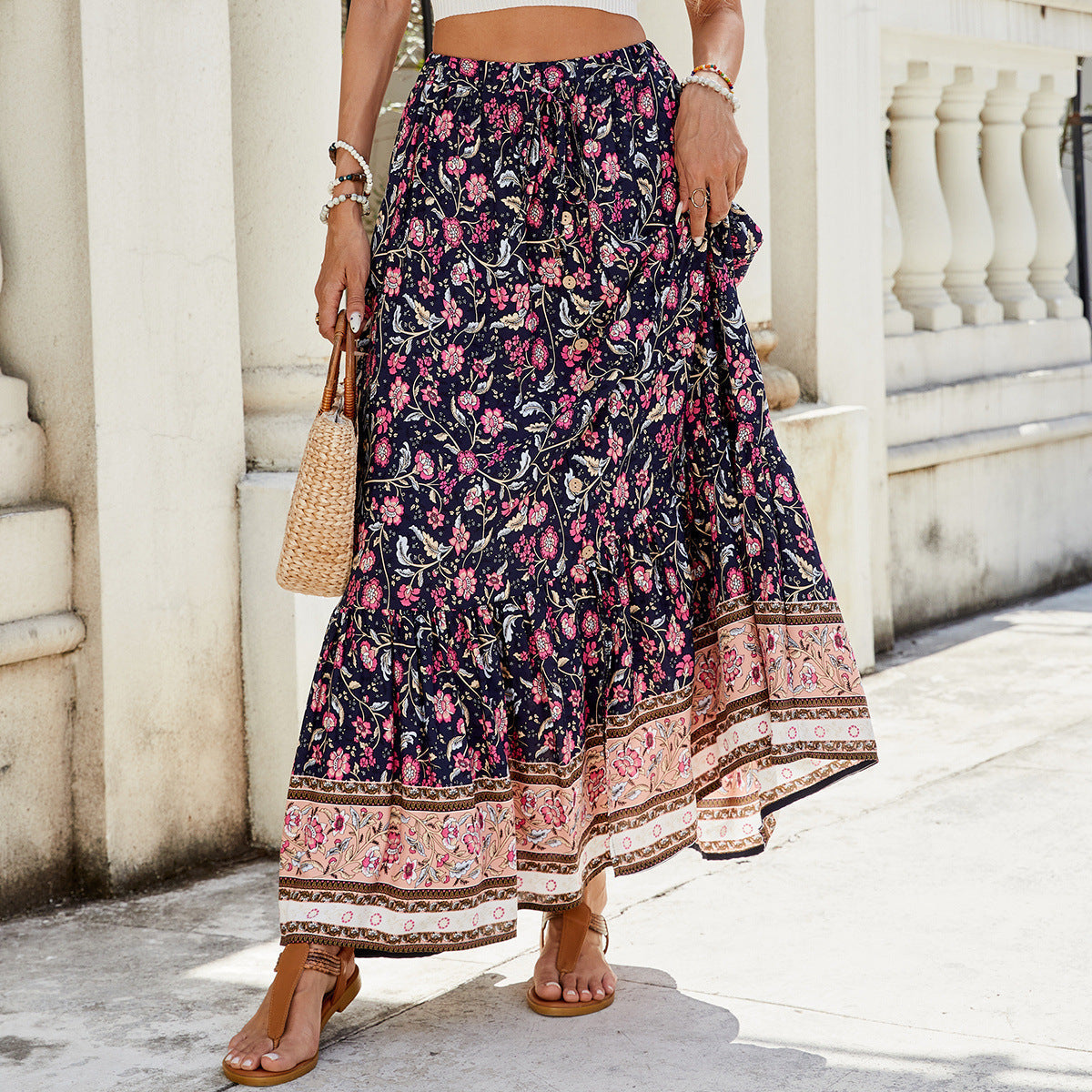 Flowy Long Floral Skirt for Women