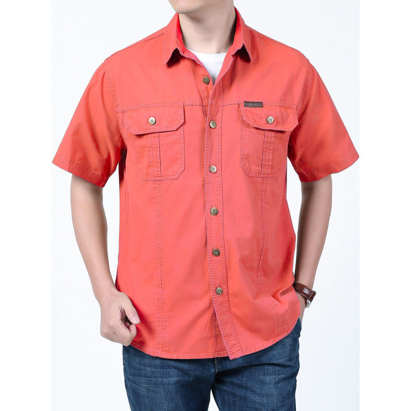 Casual Cotton Short Sleeve Mens Shirt with Pockets