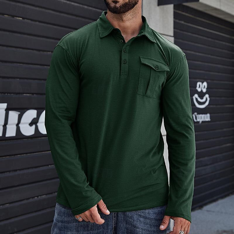Classic Men's Polo Shirt with Long Sleeves and Pocket