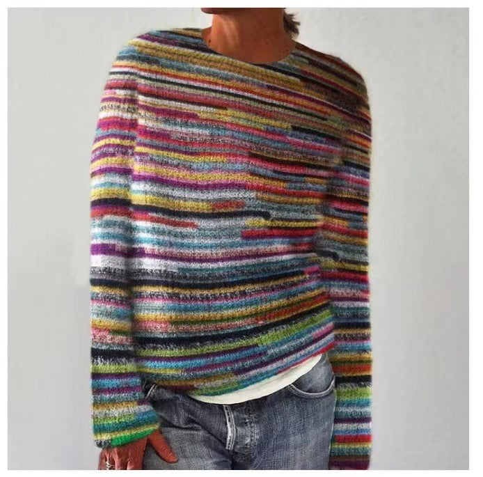 Comfy Colorful Knitted Crew Sweater - Olytrend