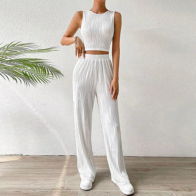 Ladies' Soft Crop Top and Straight Leg Pants Set - Nocini