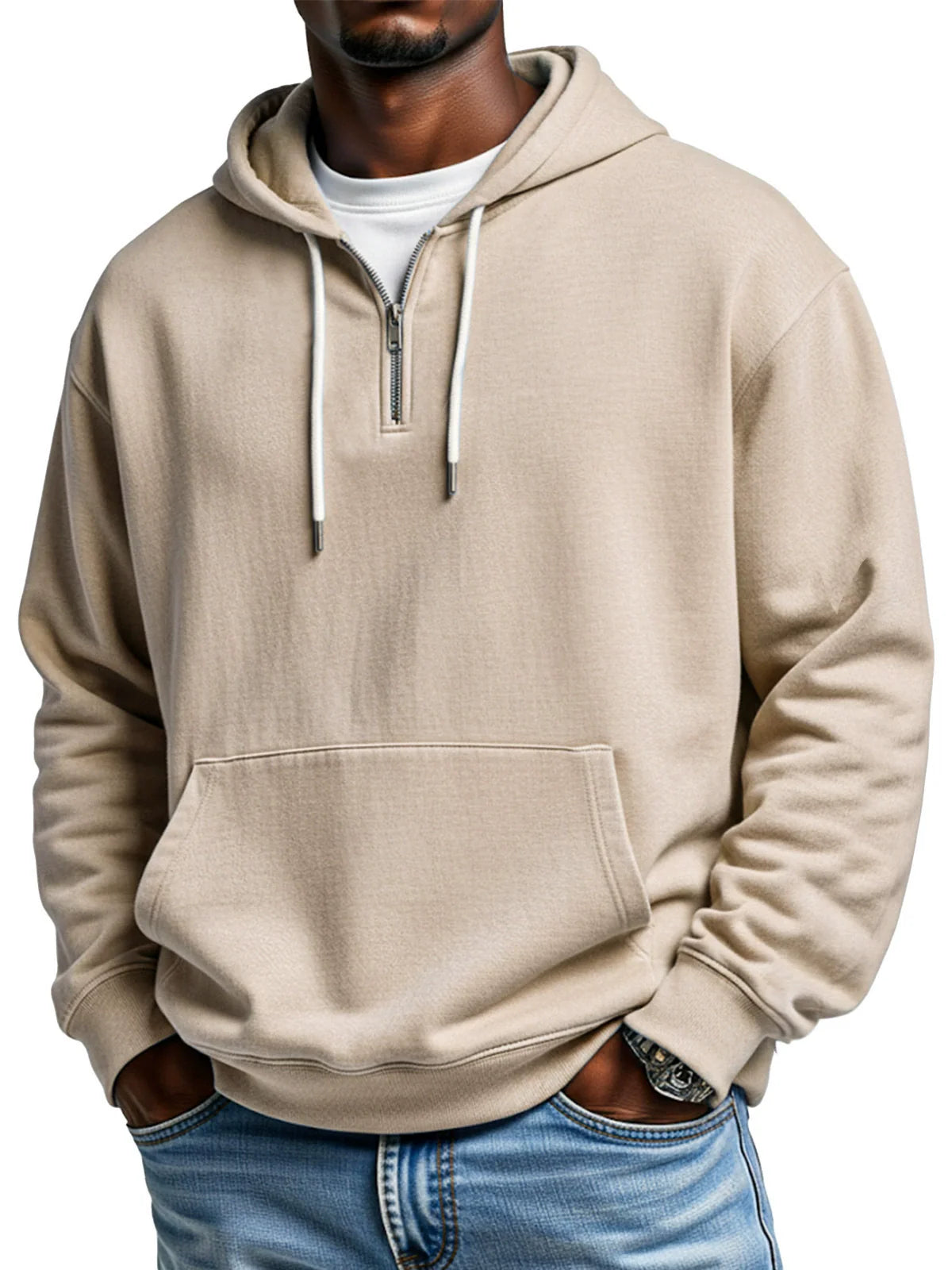 Men's Casual Hoodie Soft Quarter Zip Pocket