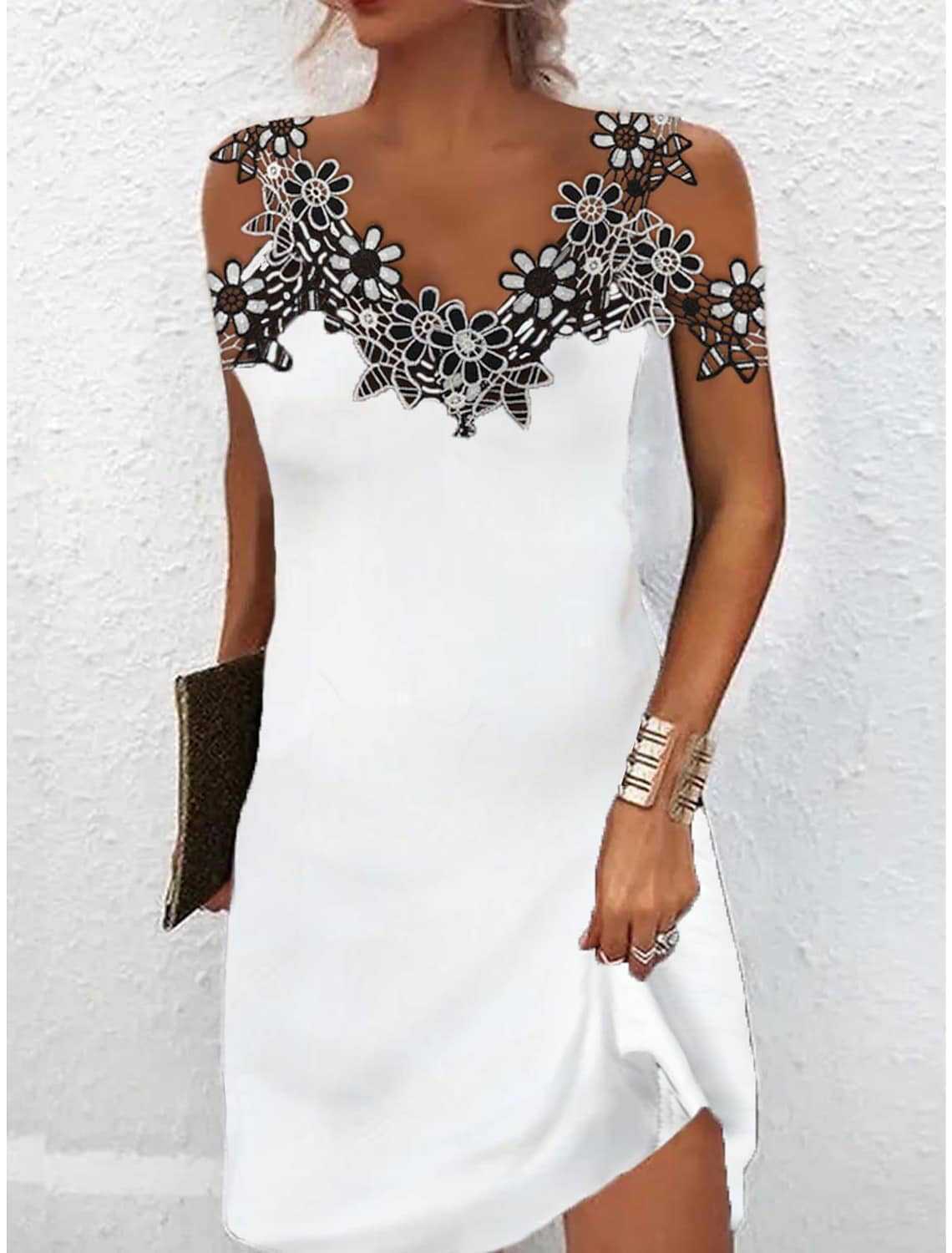 Elegant V Neck Lace Evening Dress for Women - Nocini