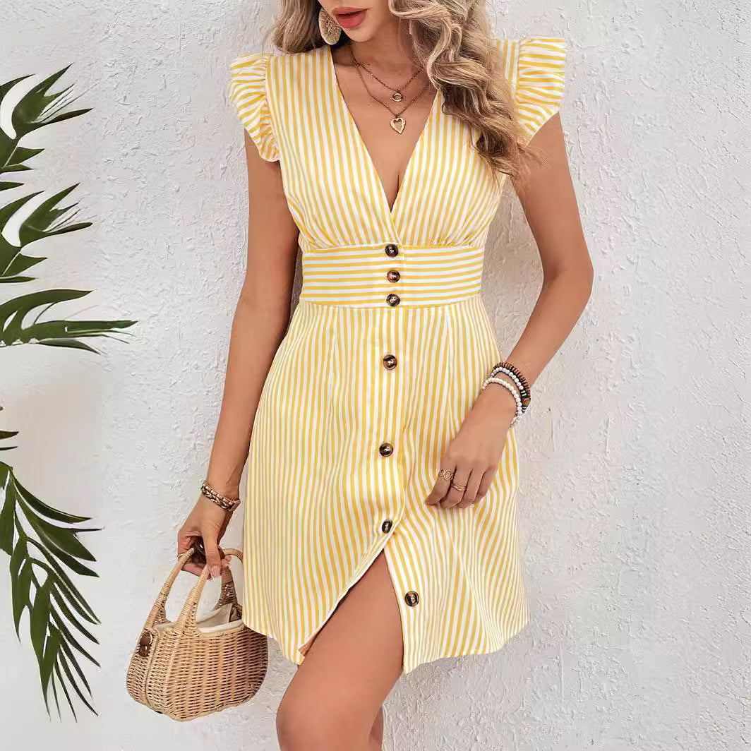 Casual V-Neck Striped Summer Dress - Nocini