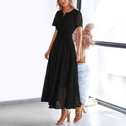 Flowy V Neck Lace Maxi Dress for Women