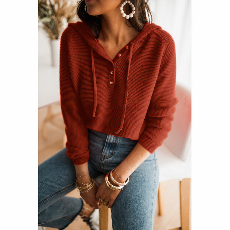 Casual Fit Women's Knit Hoodie with Button Front
