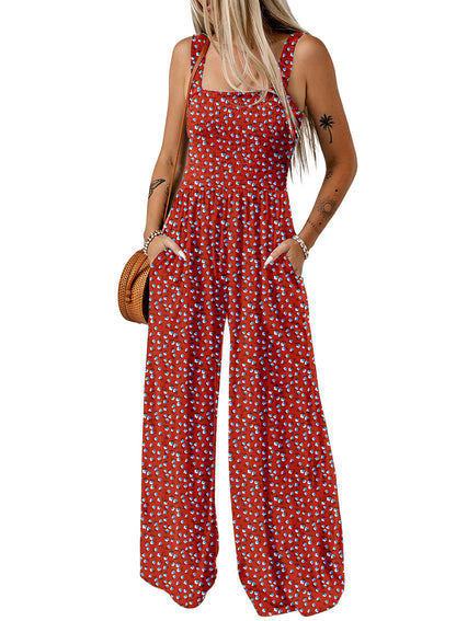 Women's Flowy V Neck Jumpsuit with Loose Fit and Pockets