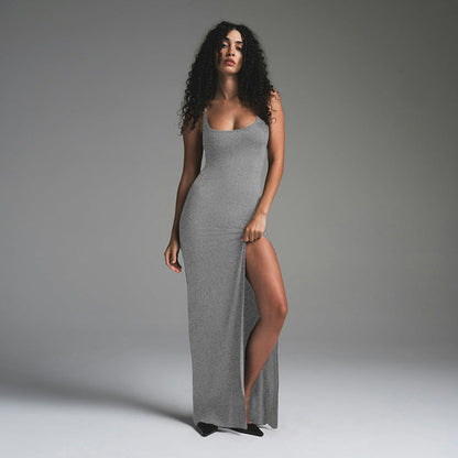 Elegant Long Evening Dress with Thin Straps and Back Cutout