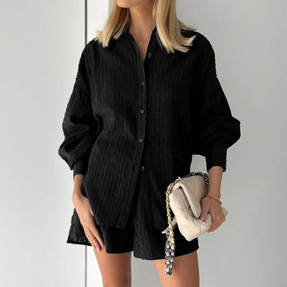 Comfy Women's Blouse and Shorts Set with Puff Sleeves