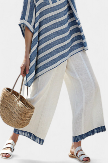 Elegant Navy Blue Stripe Pantsuit Set