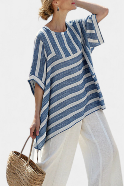 Elegant Navy Blue Stripe Pantsuit Set