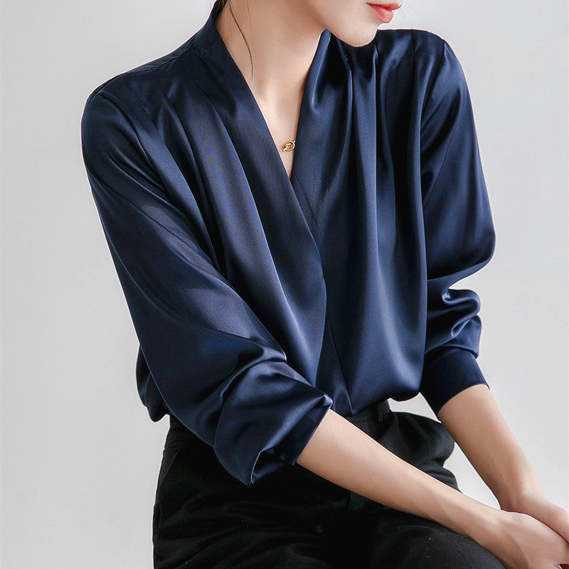 Elegant V Neck Silk Women's Blouse