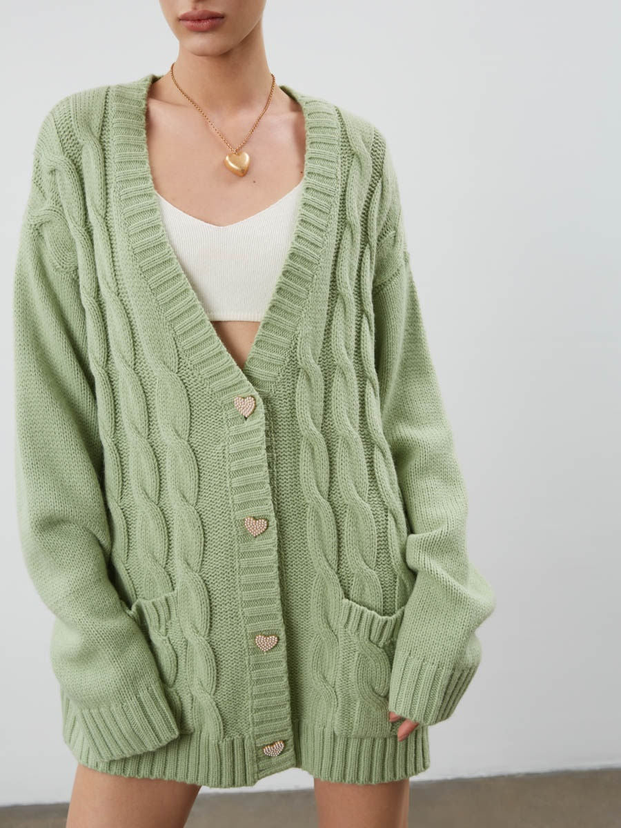 Cozy Women's Cable Knit Cardigan with Pockets