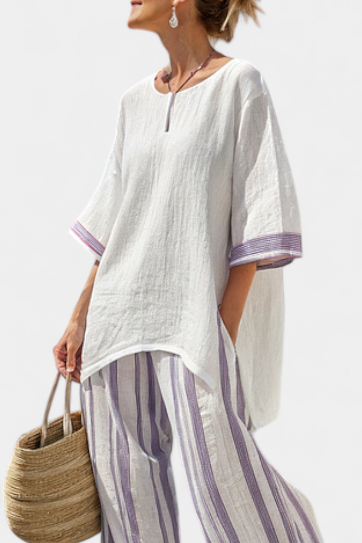 Soft Relaxed Top & Breathable Stripe Pants