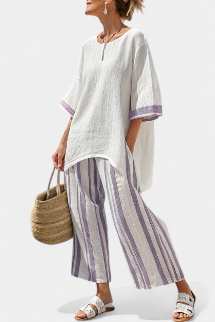 Soft Relaxed Top & Breathable Stripe Pants - Olytrend